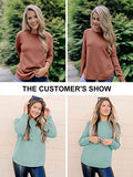 Women's Long Sleeve Oversized Crew Neck Solid Color Knit Pullover Sweater Tops Mocha