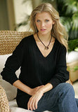Women's Plus Size Fine Gauge Drop Needle V-Neck Sweater