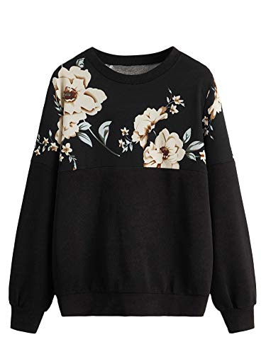 Women's Casual Floral Print Long Sleeve Pullover Tops Baby Blue