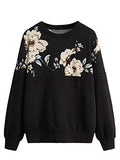 Women's Casual Floral Print Long Sleeve Pullover Tops Baby Blue
