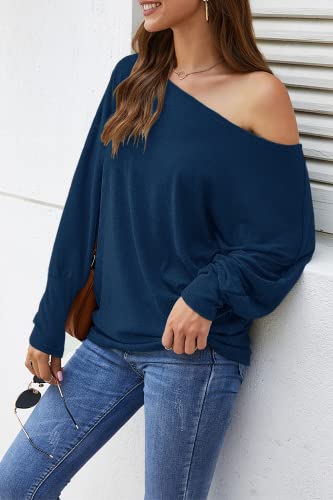 Long Sleeve Tops for Women,Sexy Off Shoulder Tops Oversized Pullover Sweater Casual Fall Shirts Tunic Blouse