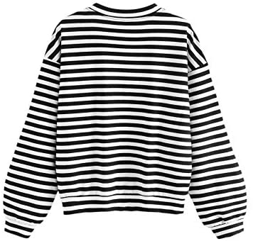 Women's Striped Sweatshirt Long Sleeve Round Neck Drop Shoulder Pullover Top