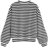 Women's Striped Sweatshirt Long Sleeve Round Neck Drop Shoulder Pullover Top