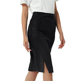 Bellivera Women Faux Suede Leather Pencil Skirt, Spring Fall Casual Midi Skirts Spring and Summer Hip Wrapped Back Split FF21 Camel L
