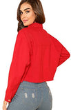 Women's Basic Long Sleeve Button Down Ripped Denim Jacket Outerwear