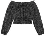 Women's Sexy Polk Dots Print Crop Top Off Shoulder Long Sleeve Blouse Tops