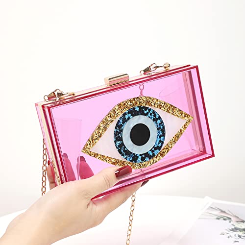 Clutch Purses for Women-Evil Eye Acrylic Clutch Glitter Purse Evening Bag Chain Shoulder Crossbody Handbags