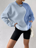 Women's Color Block Crew Neck Oversized Sweatshirt Drop Shoulder Casual Pullover