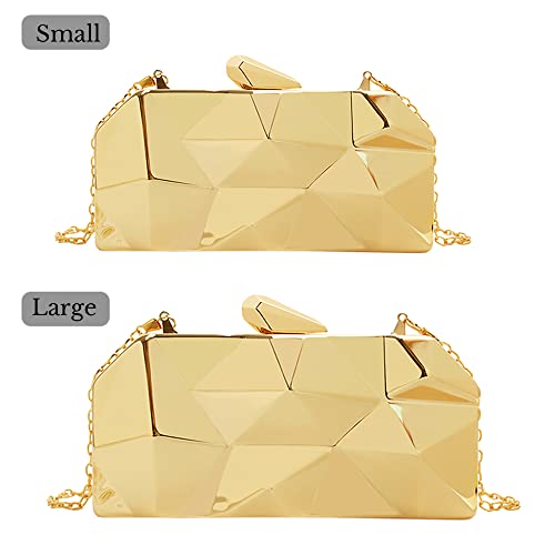 Women Lattice Pattern Metal Handbag Chain Geometric Evening Clutch Purse, Gold