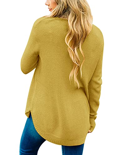 Women's Long Sleeve Oversized Crew Neck Solid Color Knit Pullover Sweater Tops Mocha