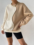 Women's Color Block Crew Neck Oversized Sweatshirt Drop Shoulder Casual Pullover