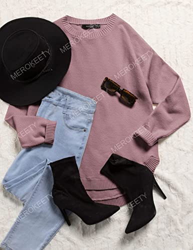 Women's Long Sleeve Oversized Crew Neck Solid Color Knit Pullover Sweater Tops Mocha