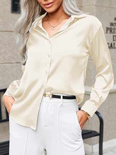 Black Silk Button Up Shirt Women Satin Blouse Casual V-Neck Long Sleeve Business Office Blouses Tops Black S