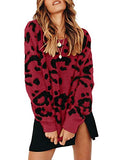 Womens Leopard Crewneck Sweater Oversized Casual Loose Basic Sherpa Pullover Knit Jumper