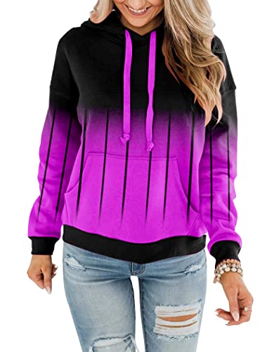 Womens Casual Hoodies Crew Neck Long Sleeve Sweatshirts With Pocket Lightweight Pullover Tops-Gradient