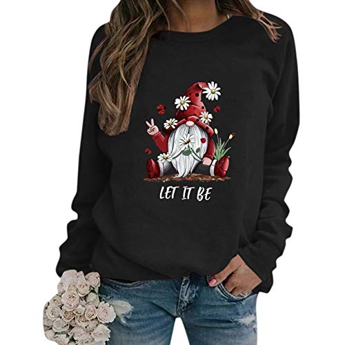 Daisy Sweatshirts Novelty Round Neck Long Sleeve Casual Tops Pullover for Womens Black