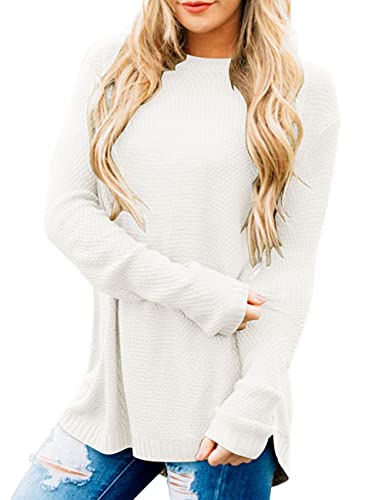 Women's Long Sleeve Oversized Crew Neck Solid Color Knit Pullover Sweater Tops Mocha