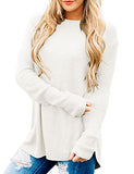 Women's Long Sleeve Oversized Crew Neck Solid Color Knit Pullover Sweater Tops Mocha
