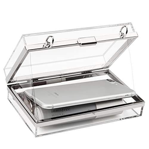 Women Acrylic Transparent Gold star Evening Bags Purses Clutch Vintage Banquet Handbag (Pink) Medium