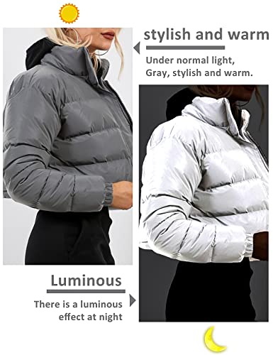 Women Cropped Puffer Jacket Winter Zip Up Short Padded Down Coat(Green-M)