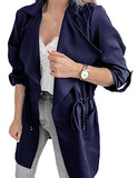 Women's Casual Lightweight Jackets Long Sleeve Drawstring Waist Lapel Trench Coat Outwear with Pockets