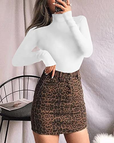 Women's Mock Turtle Neck Long Sleeve Tops Bodysuit Jumpsuit (A Long Sleeve Black)