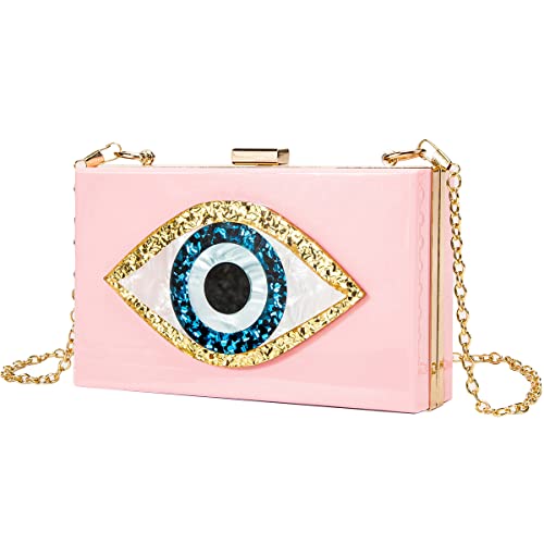 Clutch Purses for Women-Evil Eye Acrylic Clutch Glitter Purse Evening Bag Chain Shoulder Crossbody Handbags
