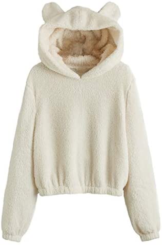 Women's Casual Cute Teddy Bear Long Sleeve Fleece Pullover Hoodie Top