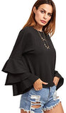 Women's Round Neck Ruffle Long Sleeve Blouse