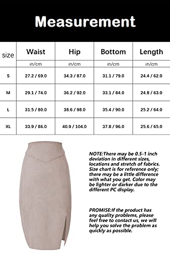 Bellivera Women Faux Suede Leather Pencil Skirt, Spring Fall Casual Midi Skirts Spring and Summer Hip Wrapped Back Split FF21 Camel L