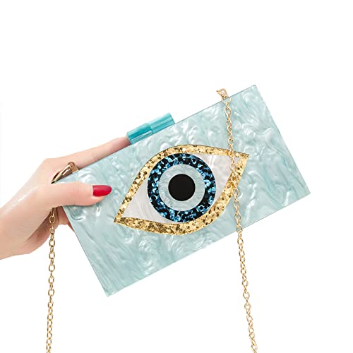 Clutch Purses for Women-Evil Eye Acrylic Clutch Glitter Purse Evening Bag Chain Shoulder Crossbody Handbags