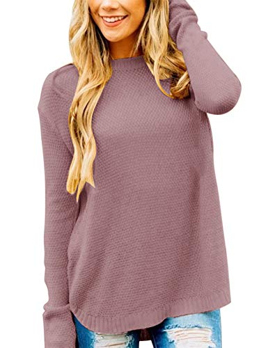 Women's Long Sleeve Oversized Crew Neck Solid Color Knit Pullover Sweater Tops Mocha
