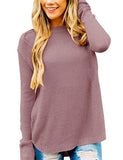 Women's Long Sleeve Oversized Crew Neck Solid Color Knit Pullover Sweater Tops Mocha