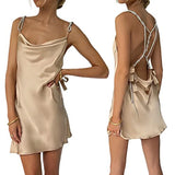 Women Girls Backless Sequin Dresses Spaghetti Strap Deep V-Neck A-line Short Dress Sparkly Party Clubwear