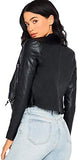 Women's Zipper Front Casual PU Leather Cropped Jacket Long Sleeve Bolero