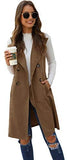 Women's Double Breasted Long Vest Jacket Casual Sleeveless Pocket Outerwear Longline