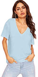 Women's Summer Teen Basic V Neck Short Sleeve Loose Casual Tee T-Shirt Top