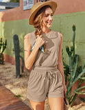 Womens Summer 2 Piece Outfits Short Sets Sleeveless Two Piece Lounge High Waisted Shorts with Pockets,Light Tan