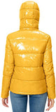 Women's Winter Hooded Shiny Puffer Jacket Casual Warm Quilted Full Zip Short Bubble Padded Coat (as1, alpha, s, regular, regular, Dark Gold, Small)