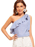 Women's Casual Sleeveless Tie Knot One Shoulder Ruffle Blouse Top