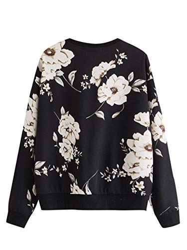 Women's Casual Floral Print Long Sleeve Pullover Tops Baby Blue