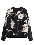 Women's Casual Floral Print Long Sleeve Pullover Tops Baby Blue
