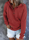 Womens Casual Hoodies Long Sleeve Drawstring Lightweight Solid Hooded Sweatshirt Button Loose Pullover Tops Fall Clothes with Pocket