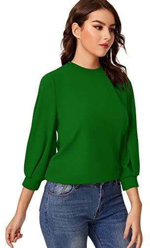 Women's 3/4 Long Sleeve Casual Office Blouse for Work Round Neck Top Plain Shirt