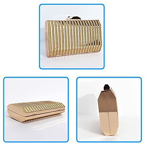 Women Lattice Pattern Metal Handbag Chain Geometric Evening Clutch Purse, Gold