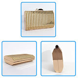 Women Lattice Pattern Metal Handbag Chain Geometric Evening Clutch Purse, Gold