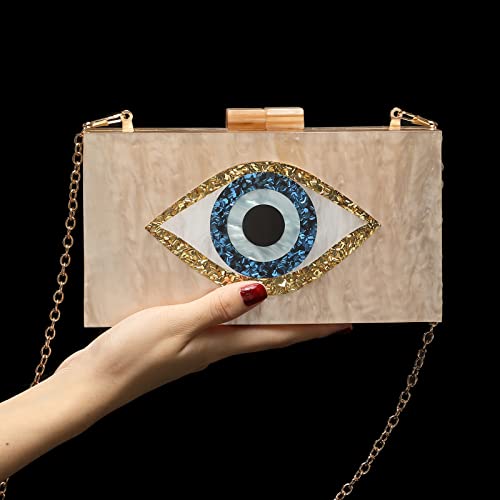 Clutch Purses for Women-Evil Eye Acrylic Clutch Glitter Purse Evening Bag Chain Shoulder Crossbody Handbags