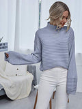 MakeMeChic Women's Solid High Neck Drop Shoulder Textured Pullover Sweater Apricot L