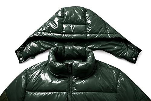 Women's Winter Hooded Shiny Puffer Jacket Casual Warm Quilted Full Zip Short Bubble Padded Coat (as1, alpha, s, regular, regular, Dark Gold, Small)
