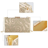 Women Lattice Pattern Metal Handbag Chain Geometric Evening Clutch Purse, Gold